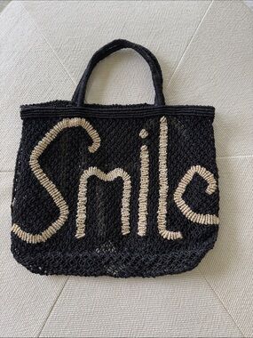 Smile Black Crochet Tote Bag
